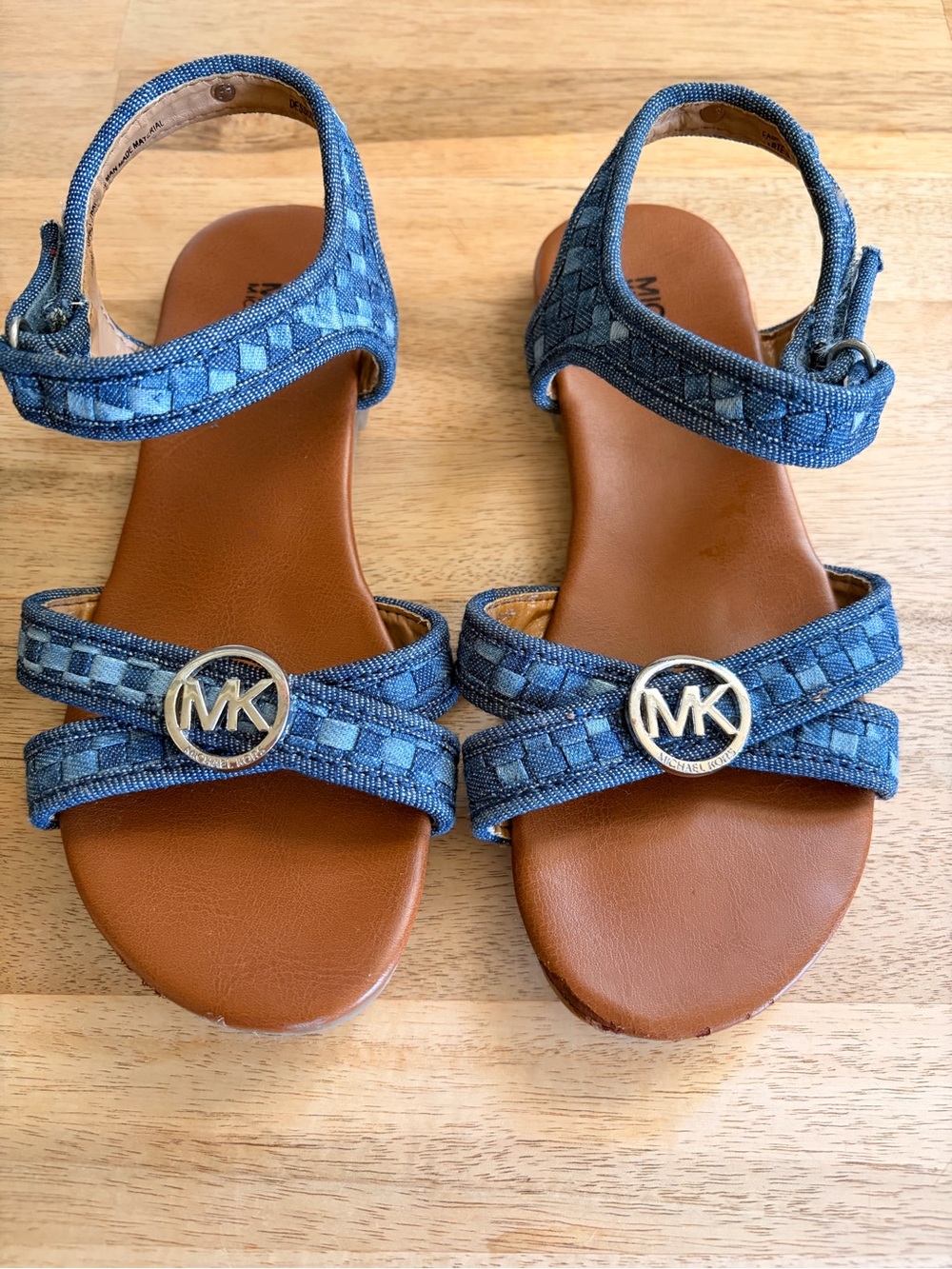 Michael Kors Kids Denim Blue Logo Strap Sandals